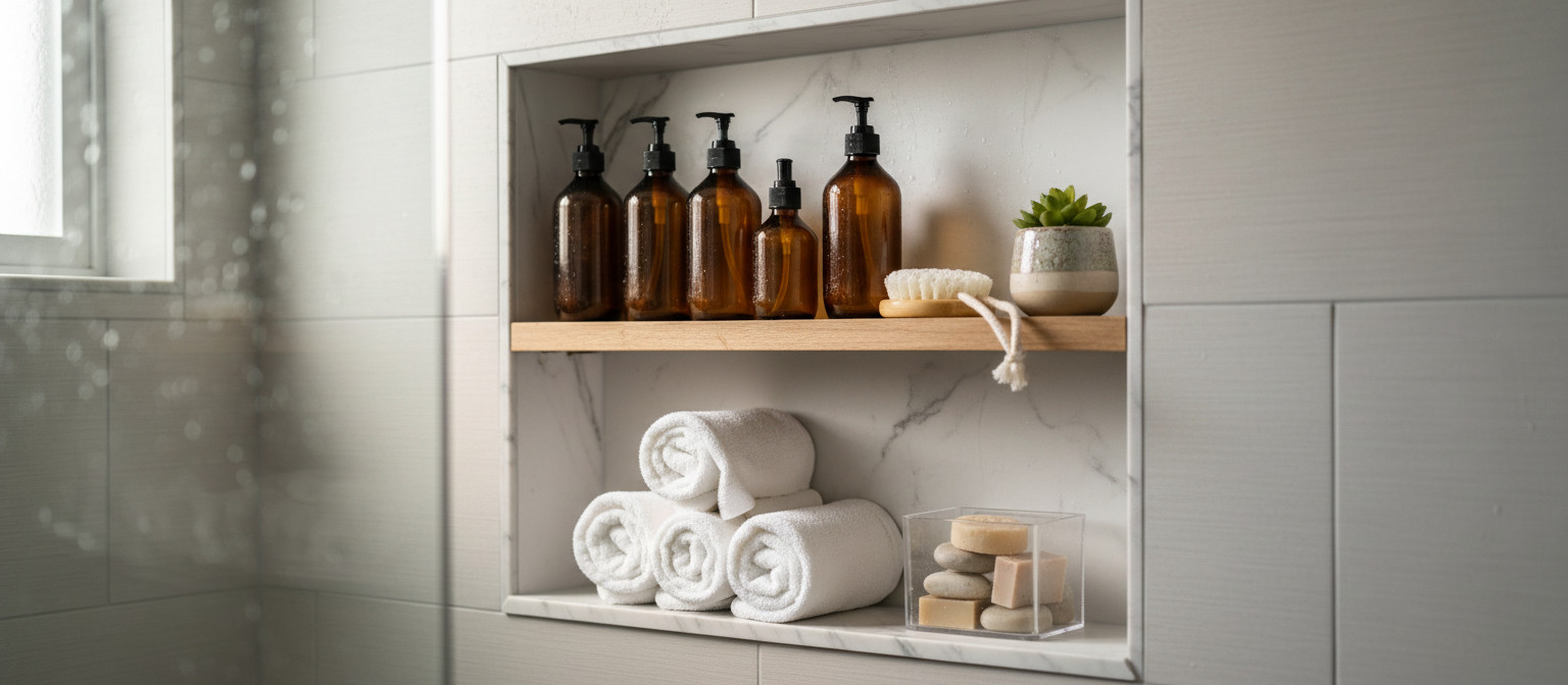 Como transformar o nicho do box do banheiro em um espaço funcional e aconchegante - Imagem 1