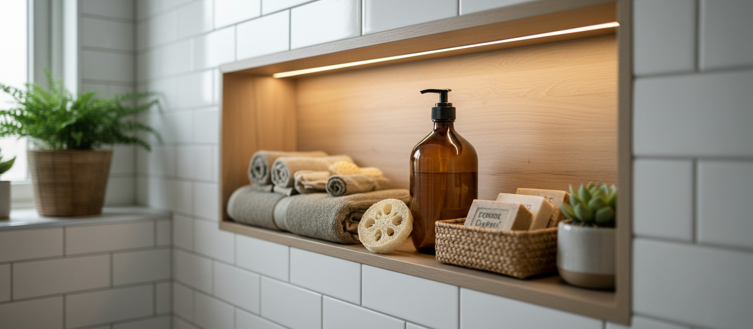 Como transformar o nicho do box do banheiro em um espaço funcional e aconchegante - Imagem 3